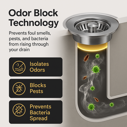 PopGuard™ — 3-in-1 Sink Stopper & Strainer